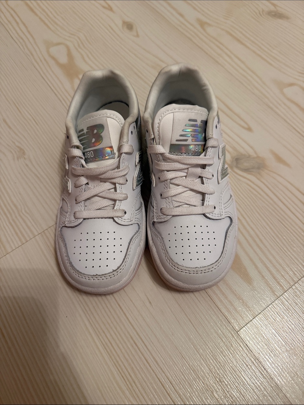 New Balance Kids White Sneakers with Iridescent Logo